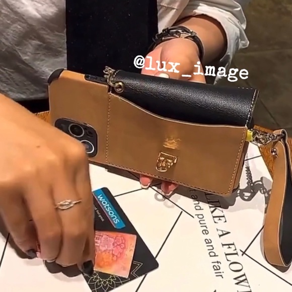 iPhone Case Crossbody Leather Cases w/ Wallet and Detachable Wristlet & Lanyard - Picture 3 of 11